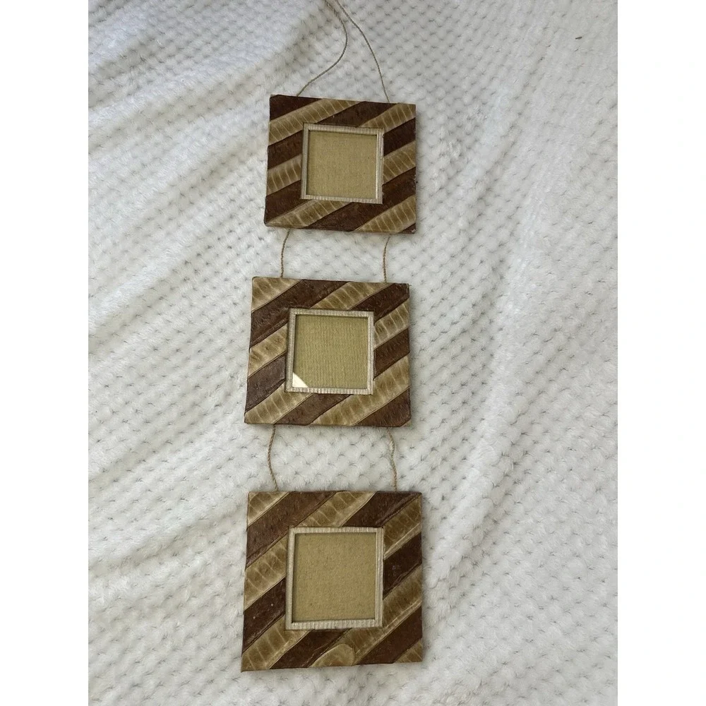 Handcrafted Natural Plant Material Triple Hanging Picture Frames Wall Decor